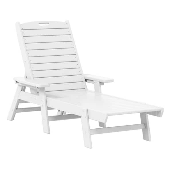 WESTIN OUTDOOR Harlo White HDPE All Weather Fade Proof Plastic Reclining Adjustable Backrest Outdoor Patio Chaise Lounge Armchair