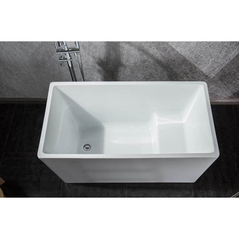 White Acrylic Rectangular Freestanding Soaking Bathtub with Chrome Hardware