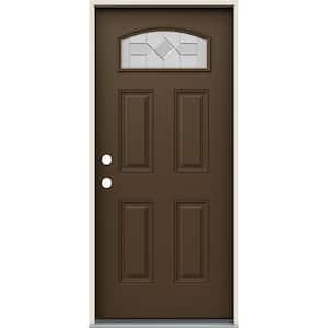 36 in. x 80 in. Right-Hand/Inswing Camber Top Caldwell Decorative Glass Dark Chocolate Fiberglass Prehung Front Door