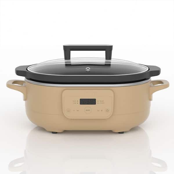 6Qt. Brown Sugar Color Programmable Slow Cooker with 4 Setting for Family Dinner, Removable Crock