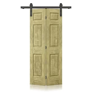 24 in. x 84 in. Antique Gold Stain 6-Panel MDF Hollow Core Composite Bi-Fold Barn Door with Sliding Hardware Kit