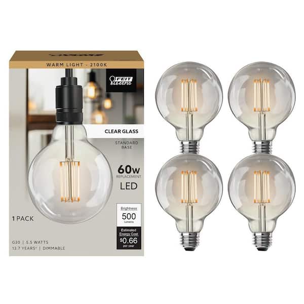 60-Watt Equivalent G30 Dimmable Cage Filament Clear Glass E26 Vintage Edison LED Light Bulb, Warm White (4-Pack)