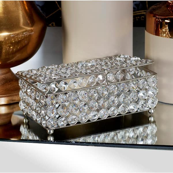 Silver Metal Jewelry Box with Crystal Accents
