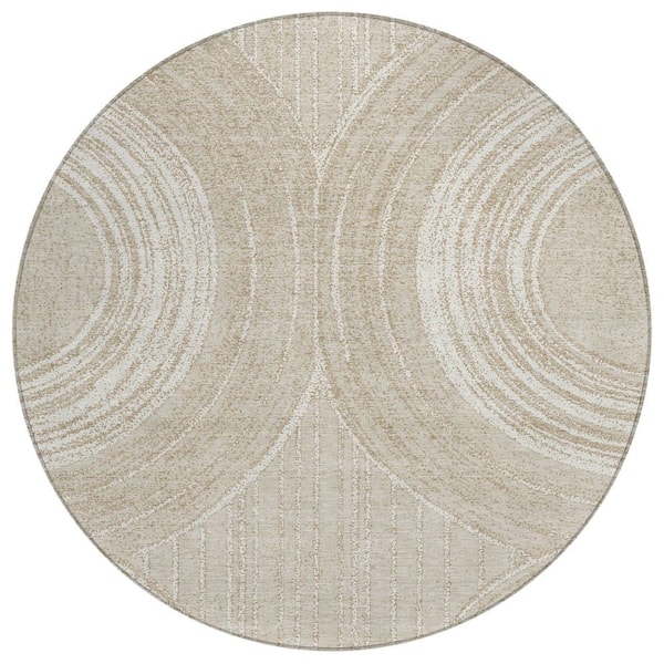 Chantille Machine Washable Indoor/Outdoor Abstract ACN2380 Beige 8 ft. x 8 ft. Round Rug