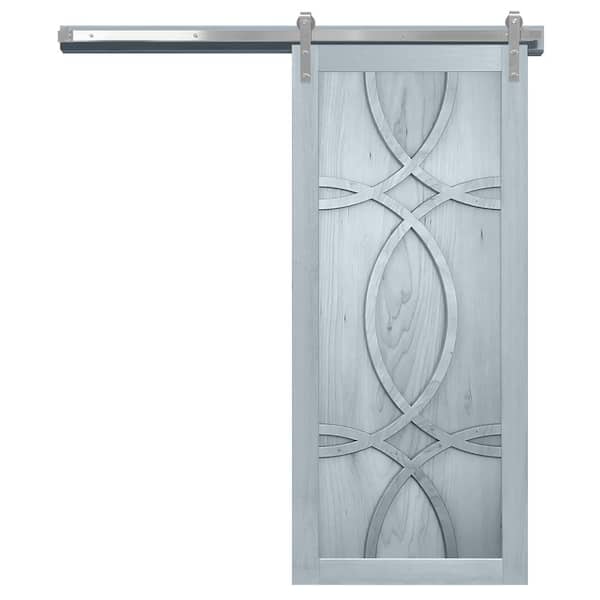 VeryCustom 42 in. x 84 in. Hollywood Beach House Wood Sliding Barn Door with Hardware Kit in Stainless Steel