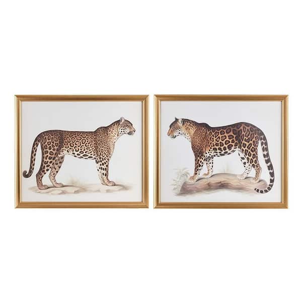 Unbranded 2-Piece Set Cheetah Framed Graphic Animal Leopard Wall Decor Golden See below