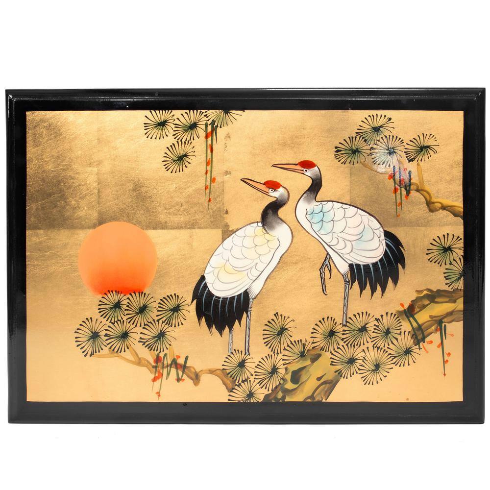 Gold Lacquer Cranes Design Nesting Tables Set
