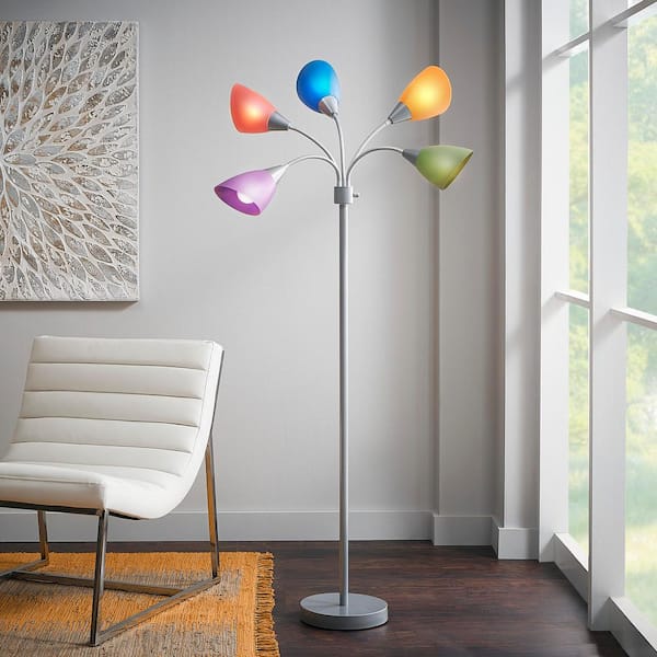5 Arm Floor Lamp With Multi Color Shade, Hampton Bay Floor Lamp Replacement Globe