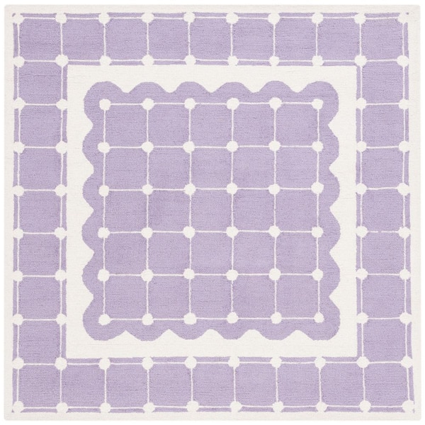 Kids 5 ft. x 5 ft. Purple/Ivory Geometric Border Square Area Rug