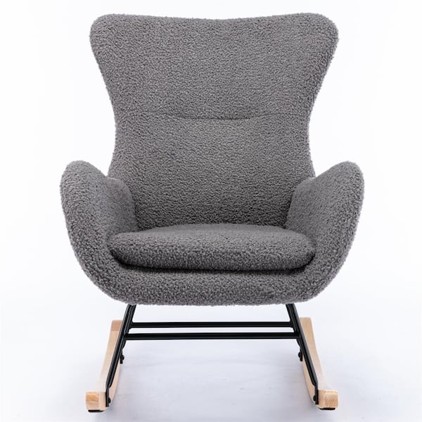 Unbranded Gray Teddy Rocking Chair with High Backrest and Armrests