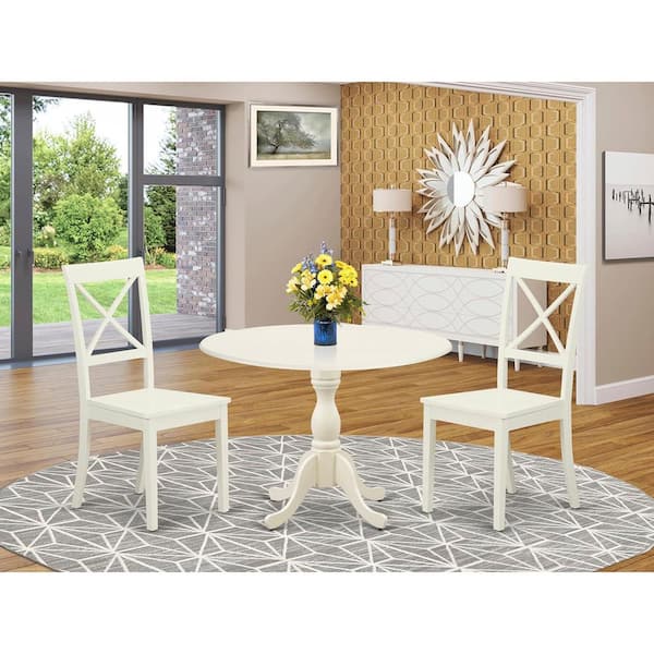 HOME IMPORTS EMPORIUM 3-Piece Linen White Finish Solid Wood Top-Dining Room Set with Dropleaf-Seats 4