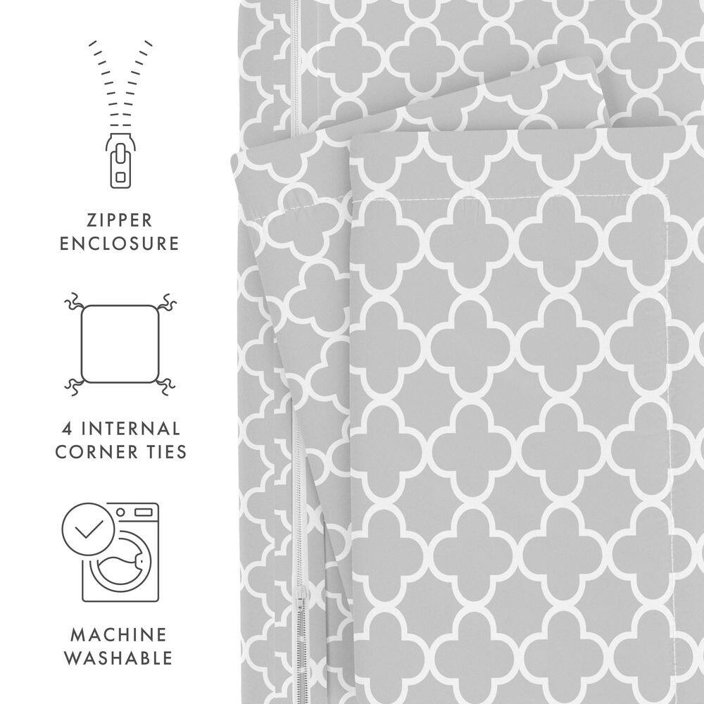 Gray Geometric Pattern Queen Duvet Cover Set with Shams