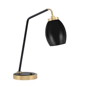 Delgado 16.5 in. Matte Black and New Age Brass Desk Lamp with Matte Black Oval Metal Shade