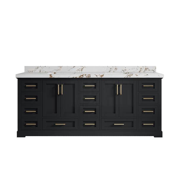 Willow Collections Boston 84 in. W x 22 in. D x 36 in. H Double Sink Bath Vanity in Wrought Iron with 2 in. Viola Brown qt. Top