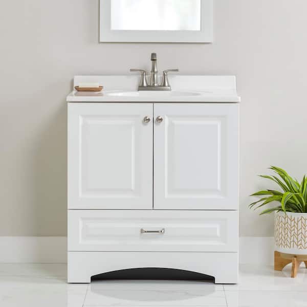 Glacier Bay Lancaster 31 in. Single Sink Raised Panel White Bath Vanity with White Cultured Marble Top (Assembled)
