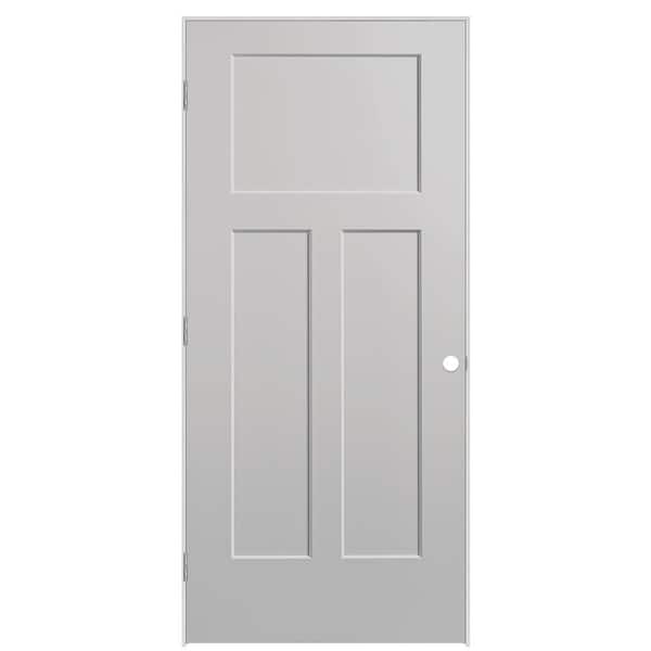 Masonite 36 in. x 80 in. 3-Panel Winslow Right-Hand Solid Core Silver Bullet Molded Composite Single Prehung Interior Door