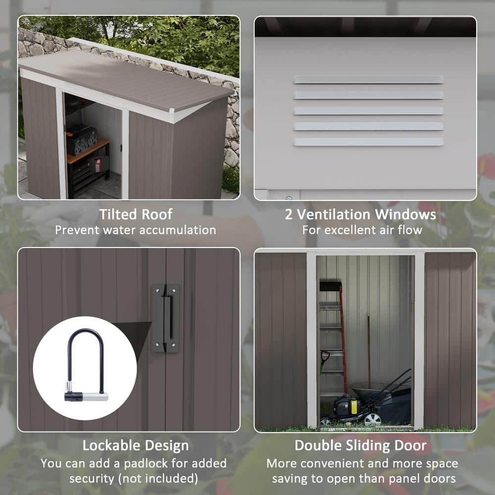 Gray 8 ft. x 4 ft. Galvanized Steel Storage Shed with Windows