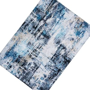Rue Blue and White 8 ft. x 10 ft. Abstract Design Soft Polyester Fabric Rectangular Floor Area Rug