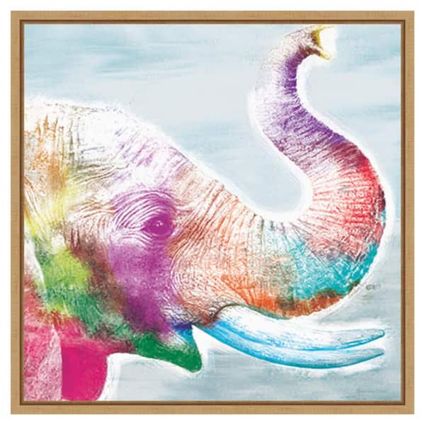 Amanti Art Colorful Elephant by Marie Elaine Cusson 22 in. W x 22 in. H. Canvas Wall Art Print Framed in Brown