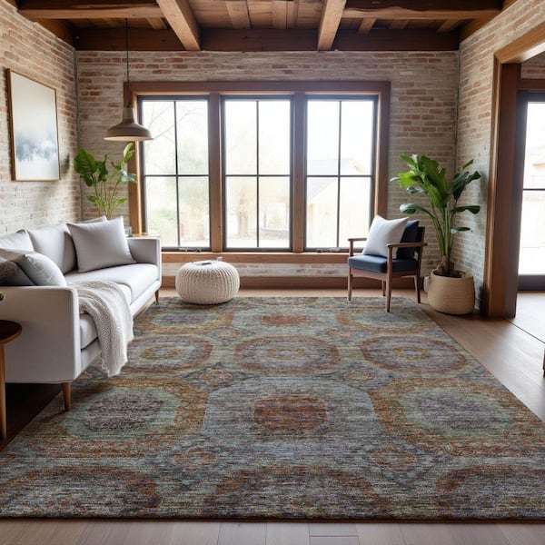 Mayfield Premium Machine Washable Abstract AMF1221 Paprika 3 ft. x 4 ft. Area Rug