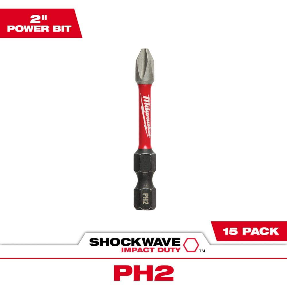 Milwaukee SHOCKWAVE Impact Duty 2 in. Phillips #2 Alloy Steel Screw Driver  Drill Bit (15-Pack) 48-32-5004 - The Home Depot