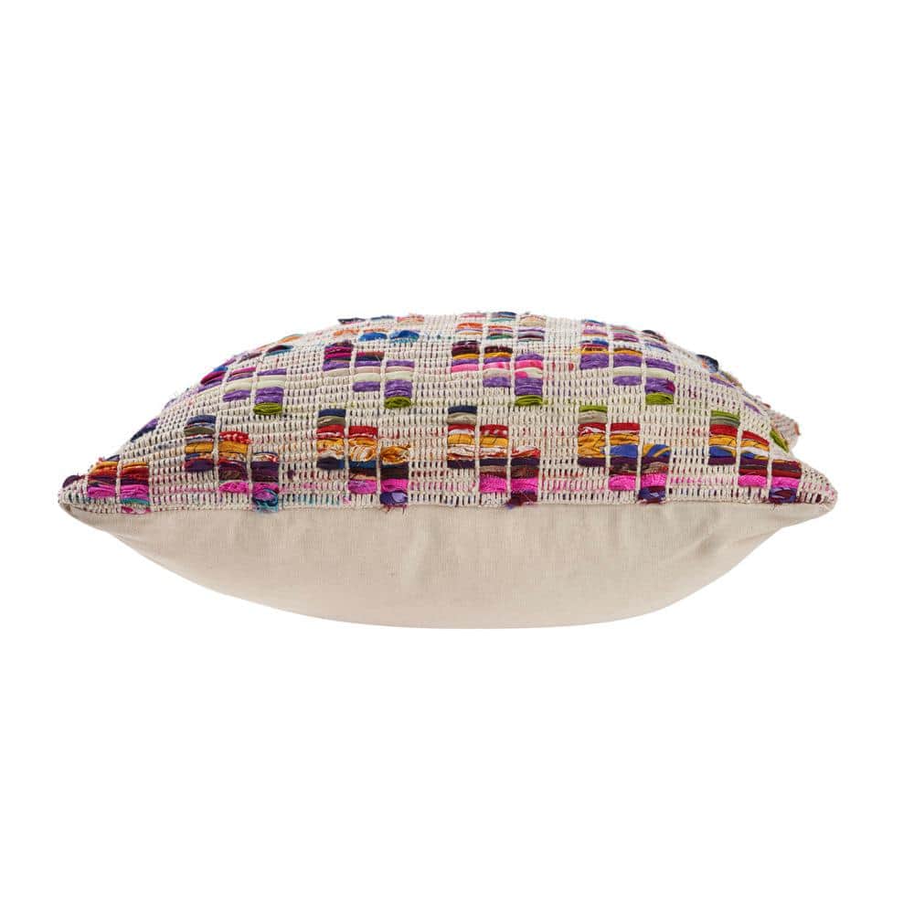 Eclectic Bright Multi-color 20" Square Chindi Throw Pillow
