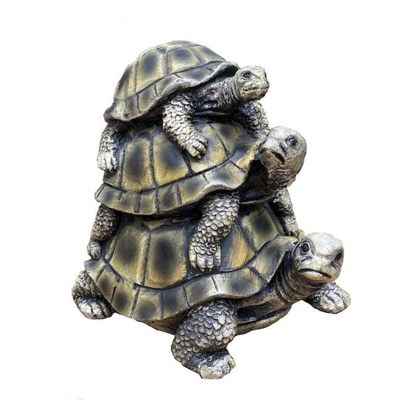 Santa's Workshop 10 in. Piggyback Turtles Garden Statue