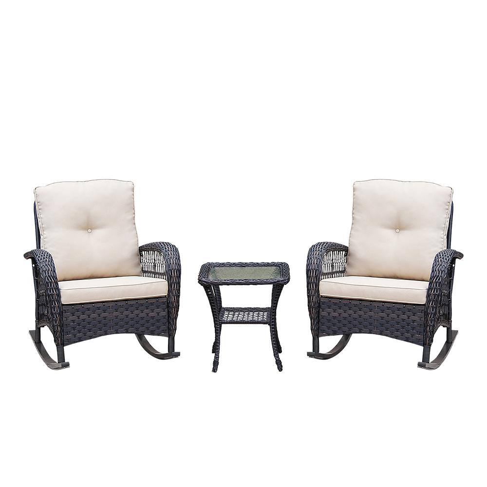 Maypex Dark Brown 3Piece Wicker Rocking Patio Conversation Set with