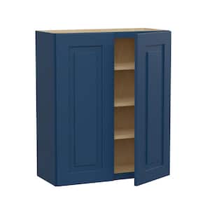 Grayson Mythic Blue Painted Plywood Shaker Assembled 3 Shelf Wall Kitchen Cabinet Soft Close 30 in W x 12 in D x 36 in H