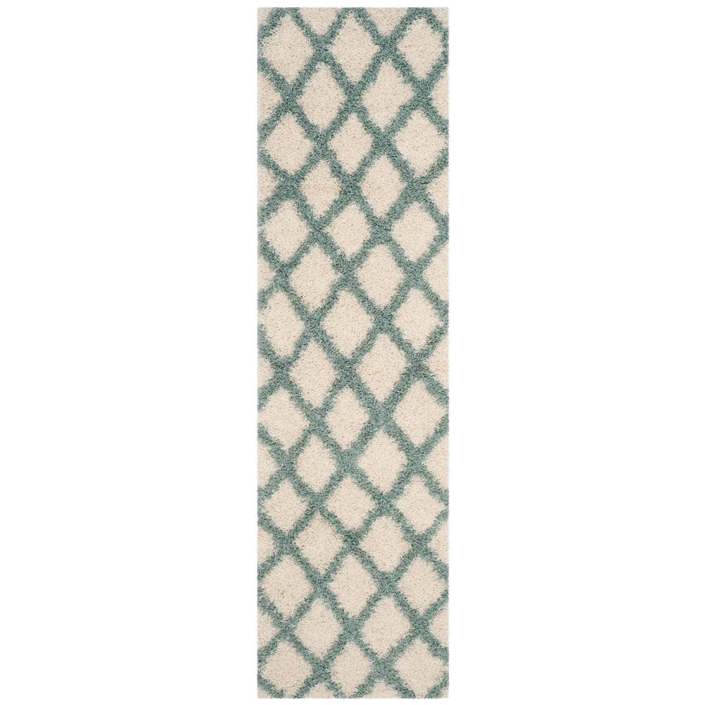 SAFAVIEH Dallas Shag Ivory Seafoam 2 Ft X 12 Ft Geometric Runner Rug   Ivory Seafoam Safavieh Area Rugs Sgd258j 212 64 1000 