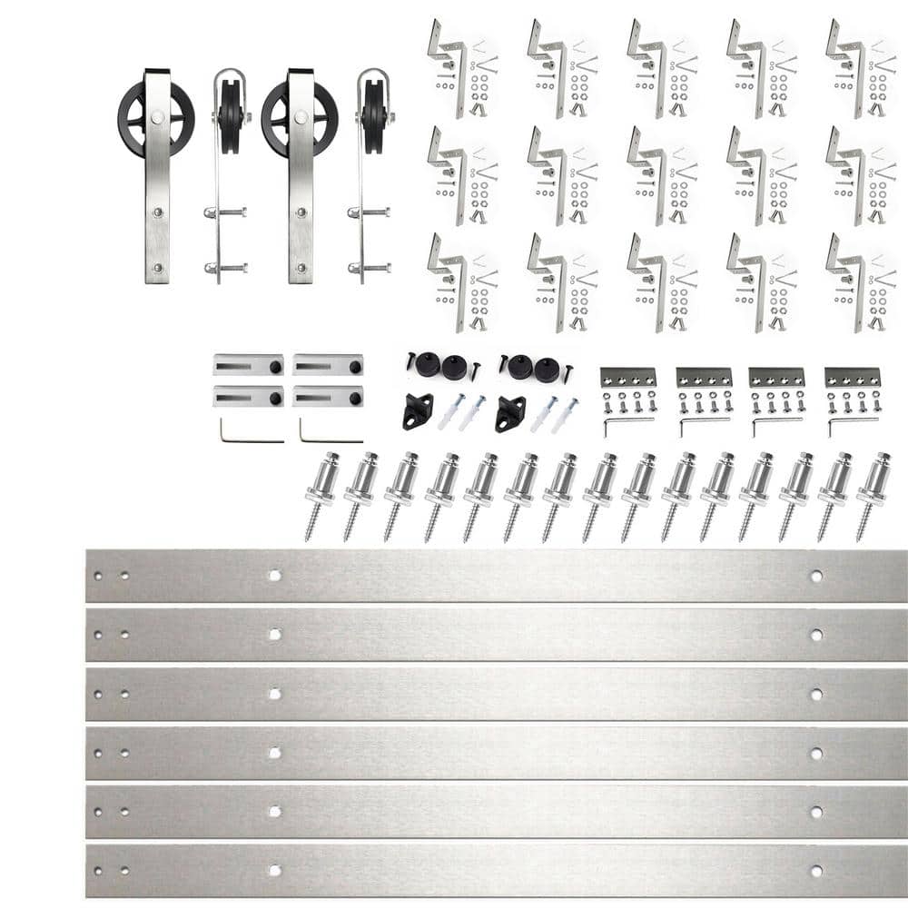 18 ft./216 in. Brushed Nickel Double Track Bypass Z-Shape Sliding Barn Door Hardware Kit - Spoke Wheel Design Roller price history on PriceWatchPro