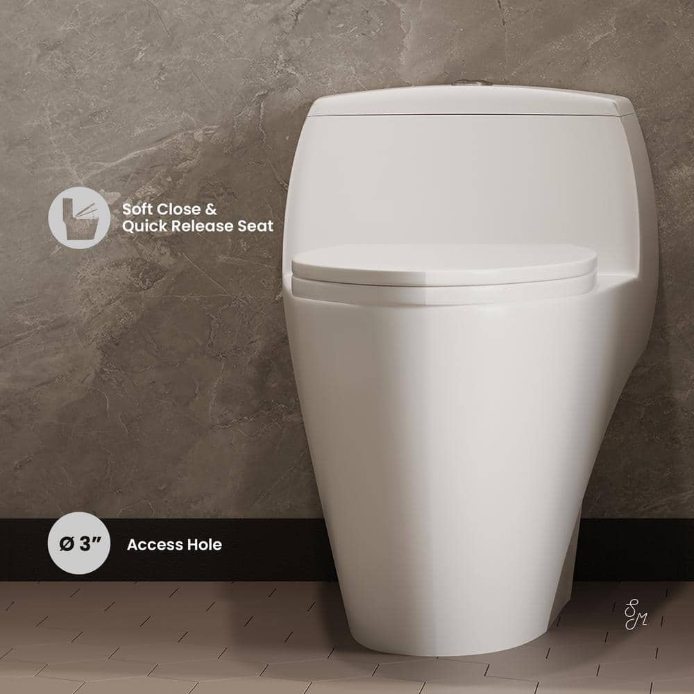 Manoir Glossy White Ceramic Dual-Flush Elongated One-Piece Toilet