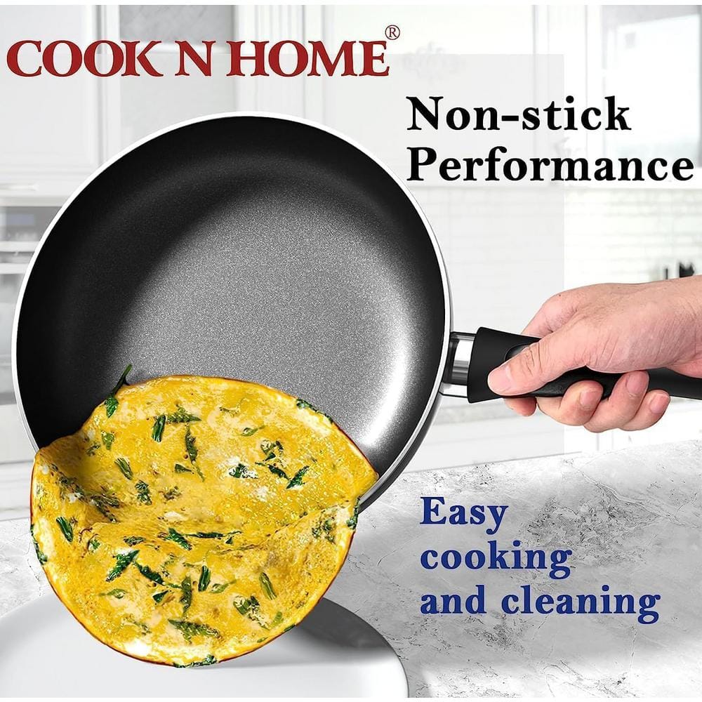 Black Aluminum Non-stick Induction Frying Pan Set, 8"/10"/12"