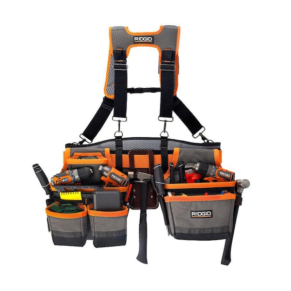 RIDGID 29 in. 23 Pocket Professional Grade 2-Bag Suspension Rig Work Tool  Belt with Suspenders RD57100-TH The Home Depot