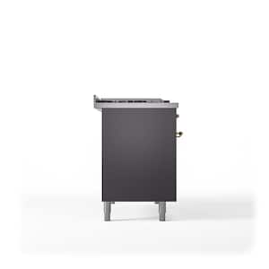 Nostalgie II 48 in. 5-Burner/Frenchtop/Griddle Freestanding Double Oven Dual Fuel Range in Matte Graphite with Brass