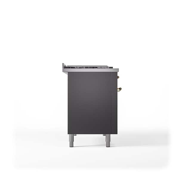 Nostalgie II 48 in. 5 Burner Dual Fuel Natural Gas Range in Graphite Matte with Brass Trim