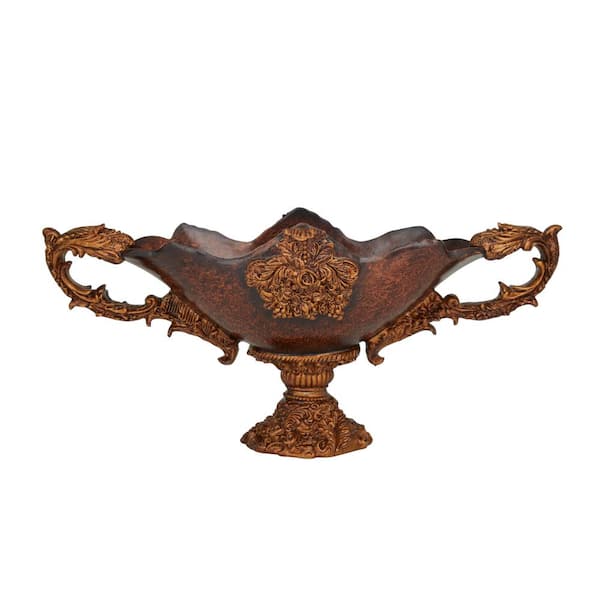 Litton Lane Dark Brown Polystone Floral Ornate Decorative Bowl