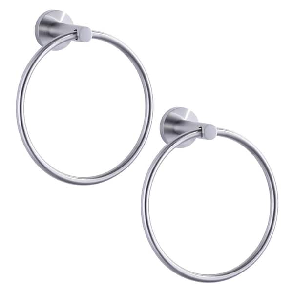 SUS 304 Stainless Steel Wall Mounted 180° Swivel Towel Ring with Concealed Mounting Hardware in Brushed Nickel (2-Pack)