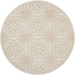 Jubilant Ivory Beige 5 ft. x 5 ft. Floral Transitional Round Area Rug
