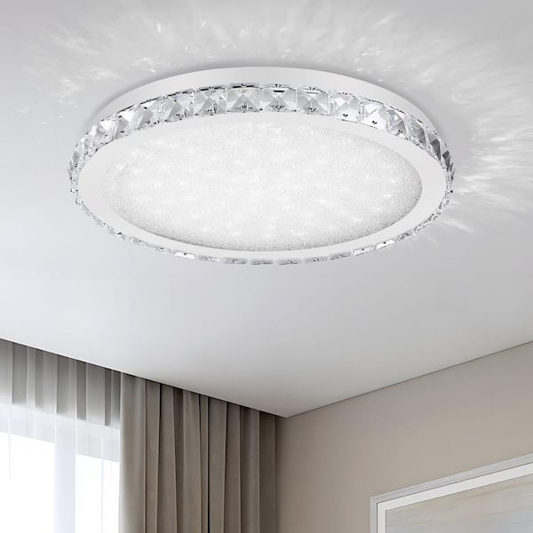 LamQee Crystal 15.7 in. 24-Watt Chrome Integrated LED Flush Mount Round Ceiling Light for Kitchen Bedroom Bathroom Hallway