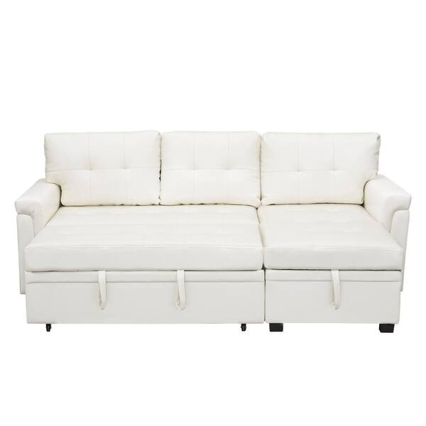 HOMESTOCK White Tufted Sectional Sofa Sleeper with Storage Twin Size Sofa  Bed Fabric Air Leather 40957HD - The Home Depot