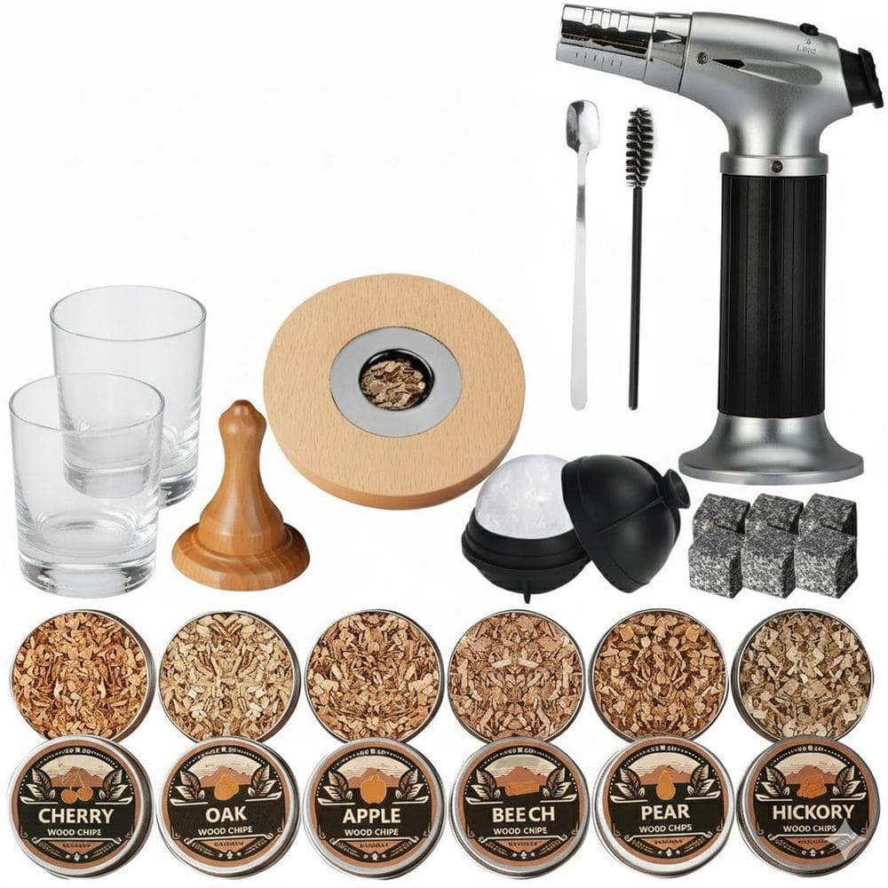 Lynzavix Oak Ebony Wood Whiskey Smoker Kit with Torch, 4 Flavors