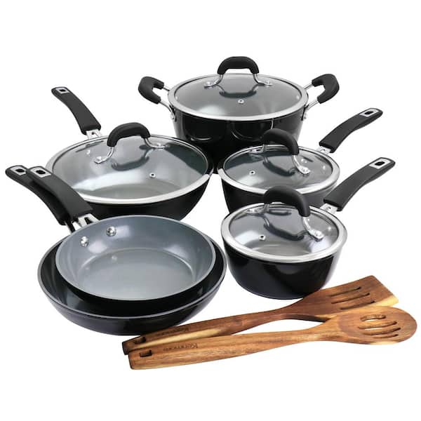 KENMORE 12 Piece Ceramic Coated Aluminum Cookware Set in Black 985118066M -  The Home Depot