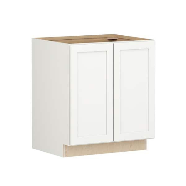 Shaker Full Overlay 30 in. W. x 24 in. D x 34.5 in. H Plywood Assembled Full Height Base Kitchen Cabinet in Linen White