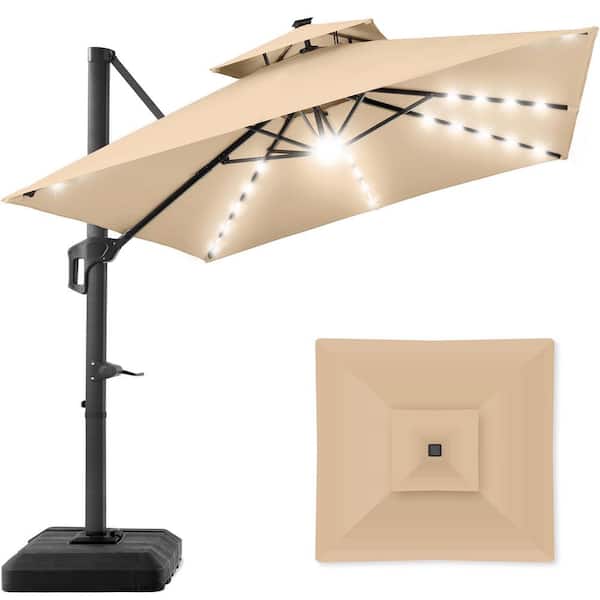 Best Choice Products 10 ft. Solar LED 2-Tier Square Cantilever Patio Umbrella with Base Included in Sand