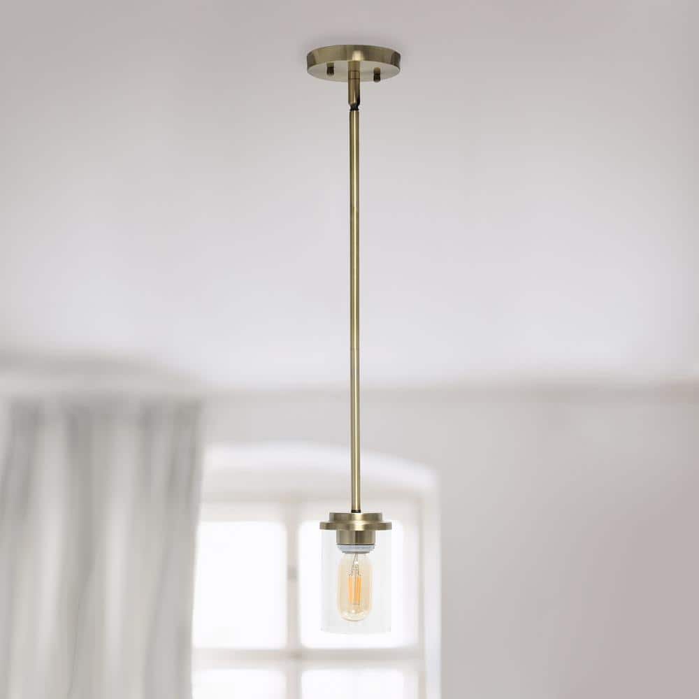 Antique Brass 6" Clear Glass Farmhouse Pendant Light