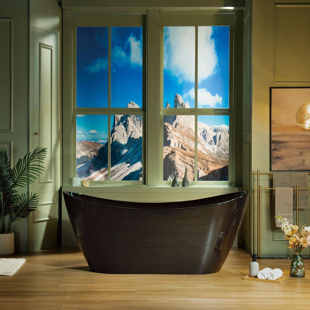 67'' Black Acrylic Freestanding Double Slipper Soaking Tub