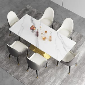 70.8 in. Gold Modern Rectangle Sintered Stone Tabletop Dining Table With Stainless Steel Base (Seats 8)