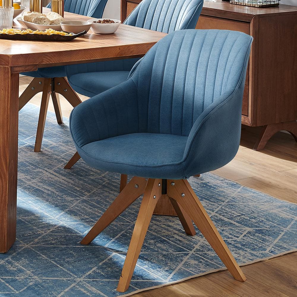Mid-Century Light Blue Swivel Accent Chair with Beech Wood Legs