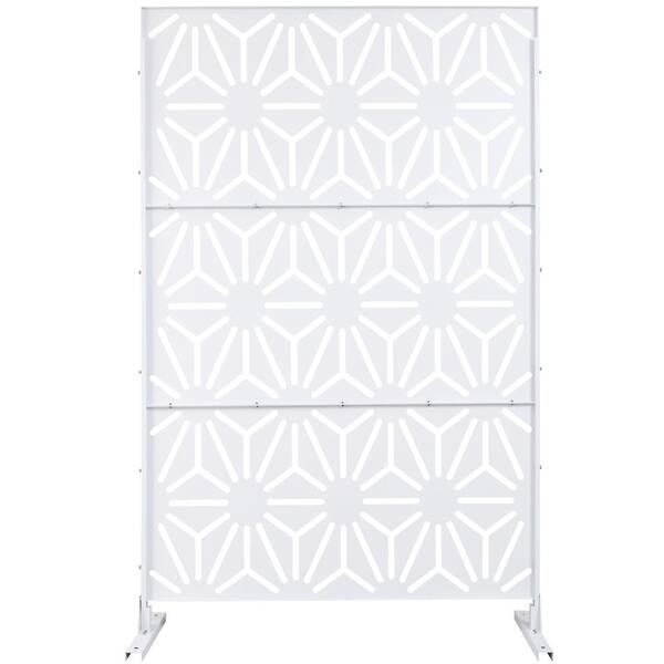 Tidoin 6.3 ft. x 4 ft. White Steel Freestanding Flat Flat Top Decorative Privacy Screen Metal Fence Panel